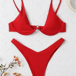 Sexy Underwire Bikini Women Solid Red Push Up Bra