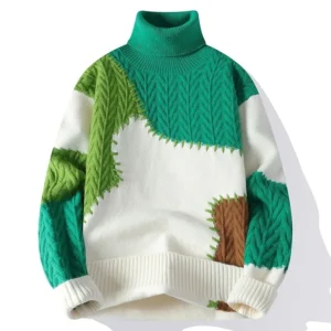 Autumn Winter Men's Fashion Patchwork Turtleneck Sweater