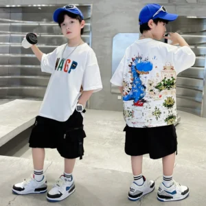 Boy Set Children Short Sleeve Dinosaur T-shirt + Shorts