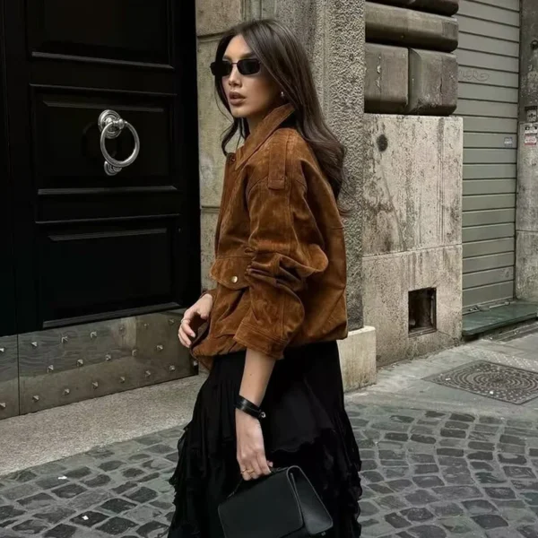 Bomber Jackets for Women Outerwears Suede Jacket Women - Image 3
