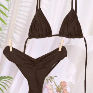 New Swimsuit Solid Color Bikinis  Two Piece Suit Women