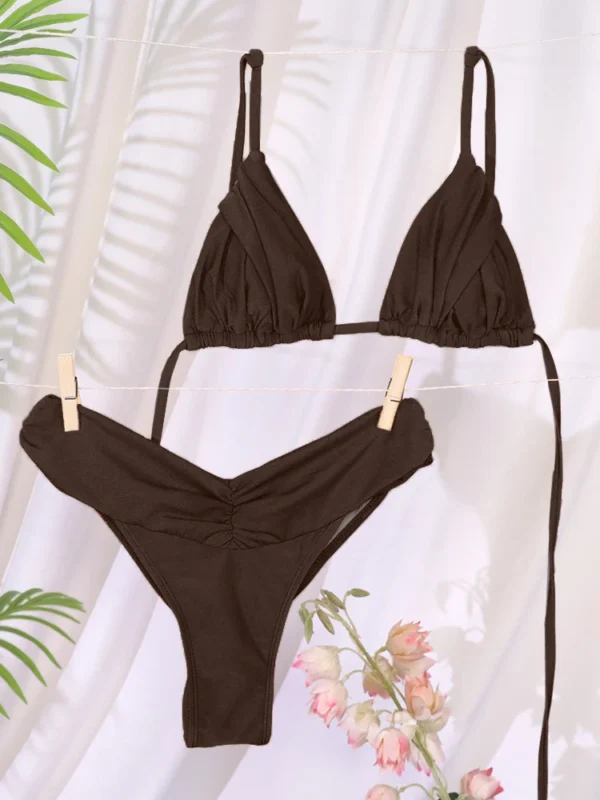 New Swimsuit Solid Color Bikinis  Two Piece Suit Women
