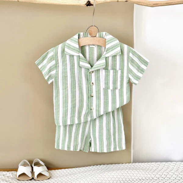 Newborn Baby Boys Girls Clothing Summer Set Green Stripe - Image 2