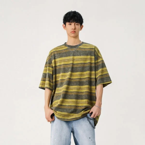 Mens Striped Short Sleeve Tshirt Cotton Loose Fit Breathable - Image 4