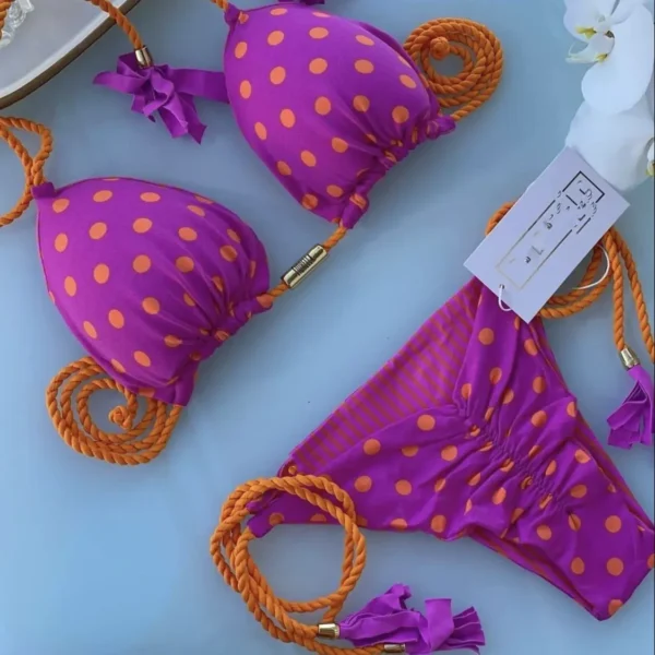 New Ladies Sexy Printed Rope Bikini Split Swimsuit - Image 5