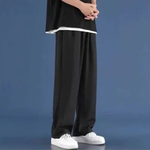 Ice silk casual pants men's straight tube loose