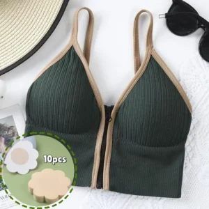 Women Sports Bras  Top Tight Crop Top Yoga Vest Front Zipper