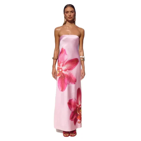 Floral Print 3D Camisole Maxi Dress – Sleeveless Empire Waist - Image 5