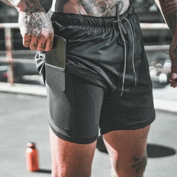 Men's Double Layer Fitness Shorts Men Fitness Gym Training - Image 4
