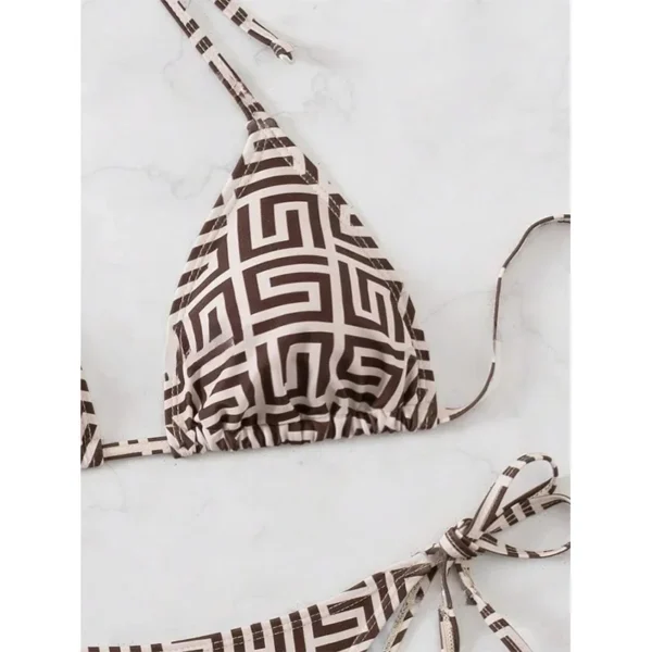 Sexy Bikini Swimsuit Women's Deep V Gathered Stripes Backless - Image 3