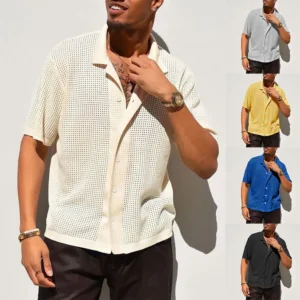 luxury fashion men's casual knitted shirt short sleeved