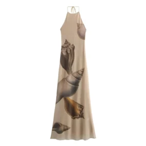 Shell Print Silk Mesh Dress