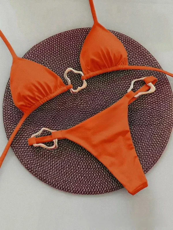 New Sexy Bikini Solid Color Lace-up Split Two-piece Swimsuit for Women - Image 3