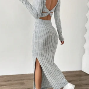 Autumn Sexy Backless Slim Slit Long Dress