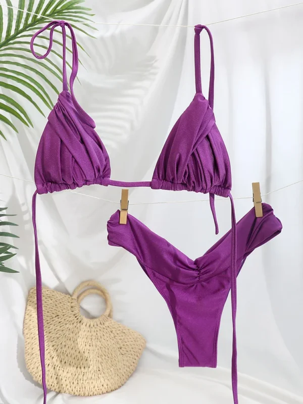 Pleated Brazilian Folds Bikini Women Swimsuit Female - Image 3