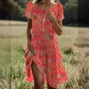 Round Neck Artistic Midi Dress – Bestselling Summer Boho Look
