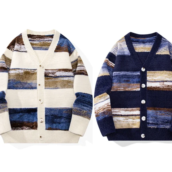 Retro Lazy Striped Cardigan Sweater Coat unisex - Image 5