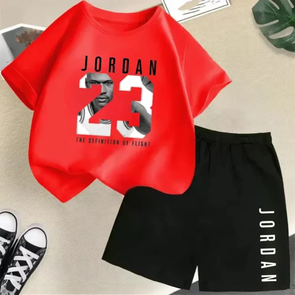 Children Short Sleeve T-shirt+Shorts 2pcs Set Kids Boys Girls - Image 2