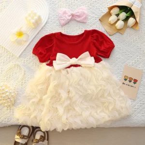 Baby Girl Dress Cute Bow Pleated Toddler Girl Clothes