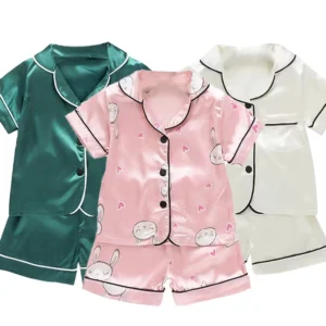 Boys Girls Ice silk satin Cartoon printing Tops Pants