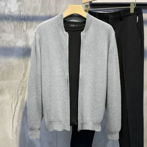 Men's Knitted Cardigan Warm Double Zipper - Image 3