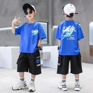 Boys Blue T-shirt Cool Graffiti Printed Girls Tee