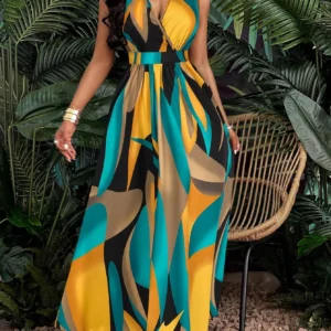 Tropical V-Neck Fit & Flare Dress