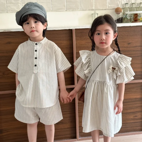 Brother Sister Clothes Short Sleeve Stripes Baby Boy's Suit