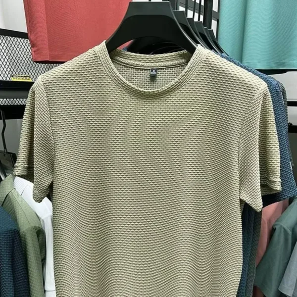 Men Mesh Ice Silk T-shirt Men's Round Neck Short sleeved New - Image 5
