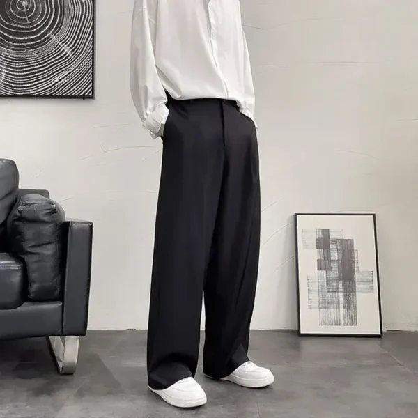Black Trousers for Men Fluid Wide Leg High Quality Designer Clothes - Image 4