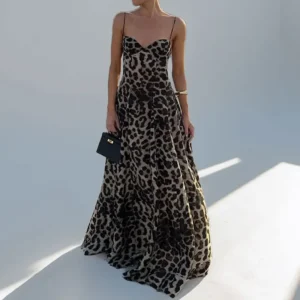 Vintage Leopard Print Backless Maxi Dress