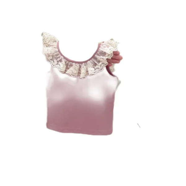 Children Girls Clothes Set Cotton Lace Spliced Vest Tops - Image 2