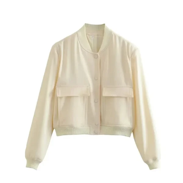 1PCS Woman Bomber Jacket Coat White Autumn Winter - Image 5