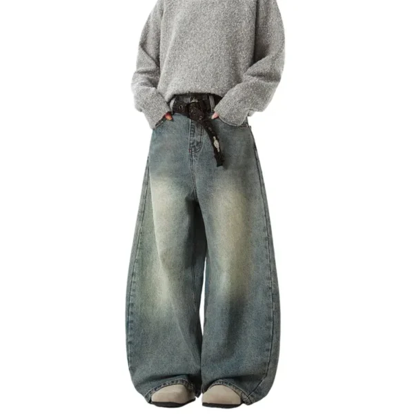 Men's Wear Blue Wide-Leg Denim Pants Baggy Jeans Vintage - Image 2
