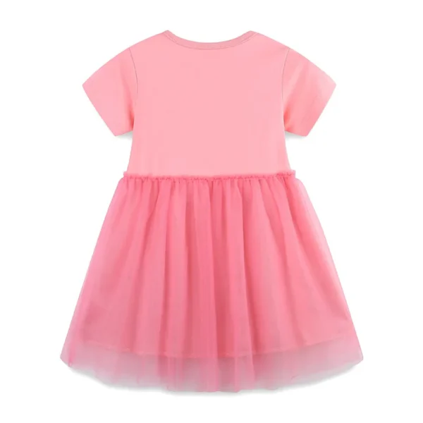 Children Girls Dress Short Sleeve Cotton Spliced Mesh - Image 2