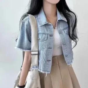 Korean High Waist Denim Short Sleeve Women's
