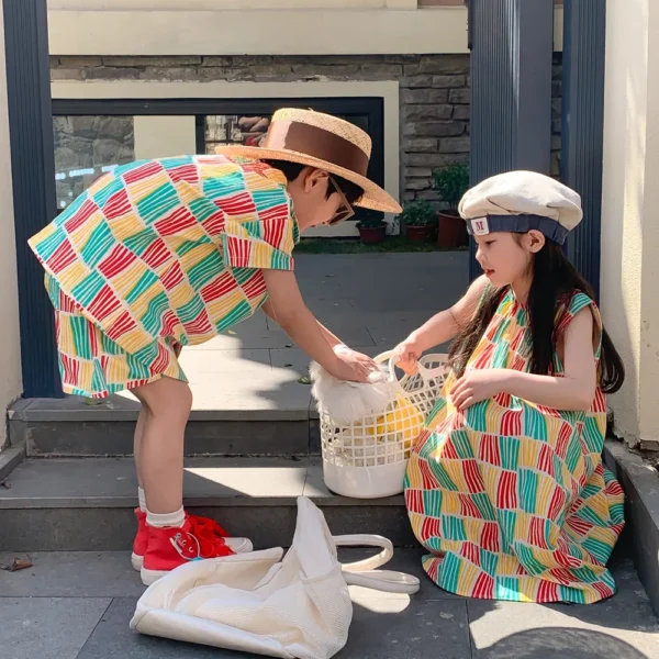 Brother Sister Clothes Loose Dress Kids Sibling Outfits - Image 4