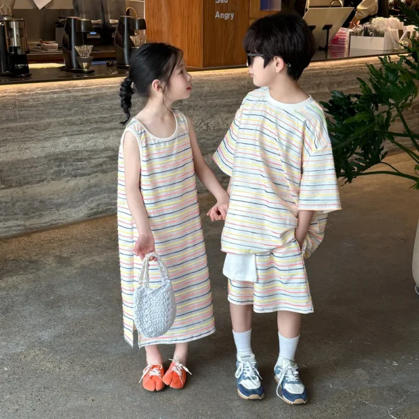 Brother and Sister Clothes  Striped Boy' Suit Short - Image 4