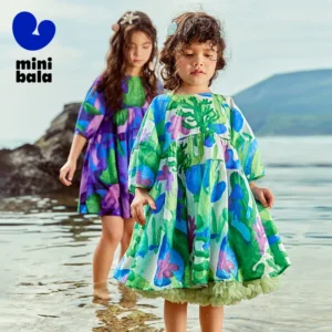 Beach Dress Girls Dresses Pure Cotton Raglan Sleeve