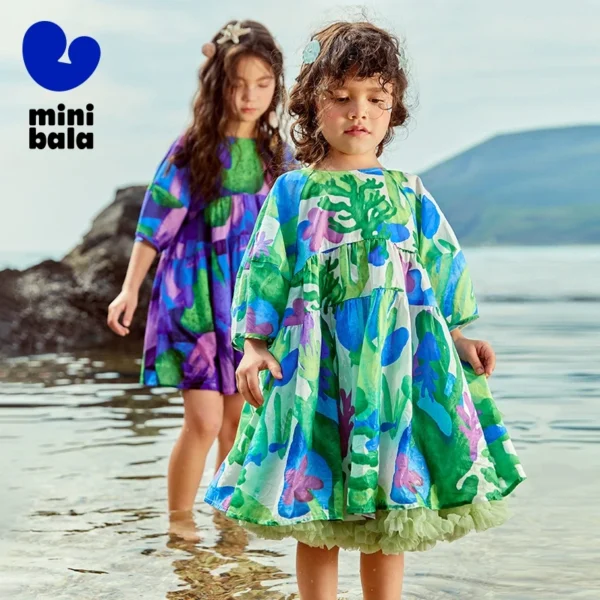 Beach Dress Girls Dresses Pure Cotton Raglan Sleeve