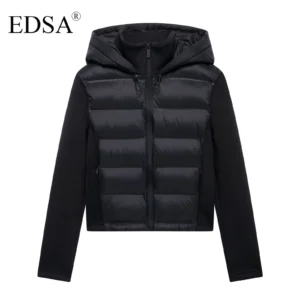 EDSA Women Black Padded Jacket Adjustable Hood