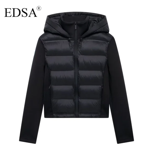 EDSA Women Black Padded Jacket Adjustable Hood