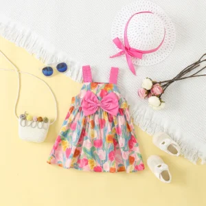 Baby Clothes Girl Summer Bow And Tulip Pattern Dazzling Style