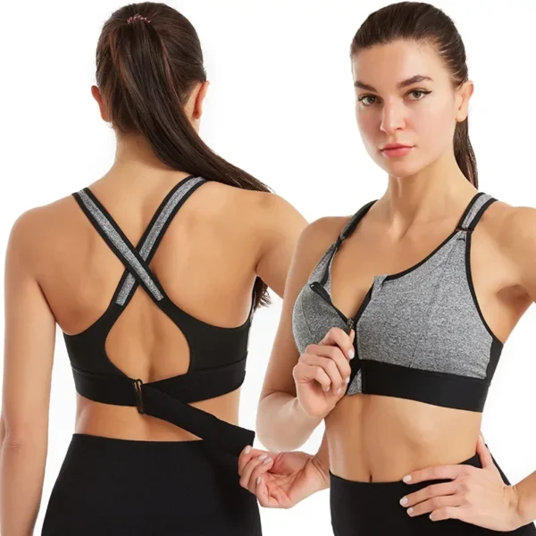 Front Zipper Adjustable Strap Shockproof Sports Bras For Women - Image 6