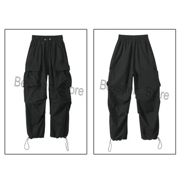 Men Elastic Waist Solid Color Cargo Pants Multi Pocket Loose Baggy - Image 5