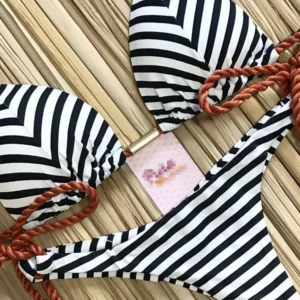 Striped Bikini Set Knotted Swimsuit Women