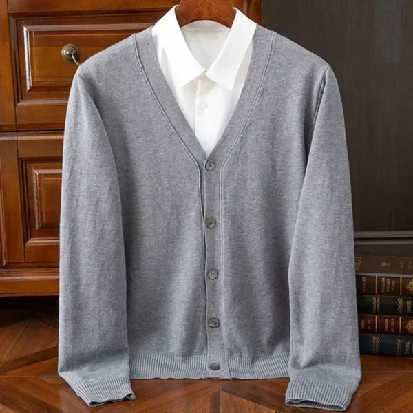 Autumn Men's Knitted Cardigan Thin V-neck - Image 2