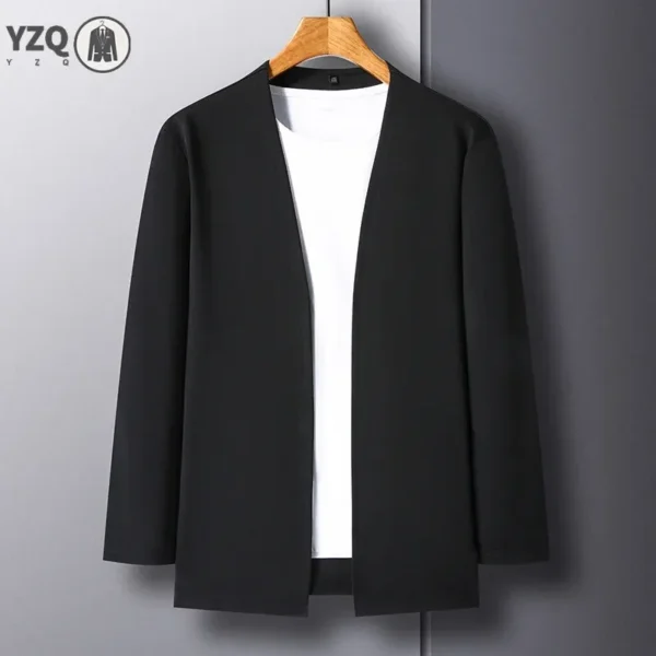 New Men's Casual Solid Color Long Sleeved Cardigan - Image 5