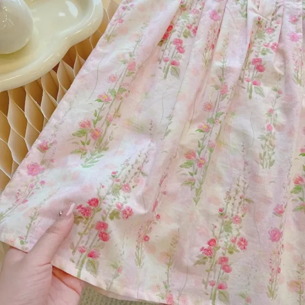 Girls Sweet Cute Flower Print Sleeveless Dress - Image 2