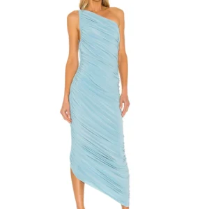 One-Shoulder Pleated Maxi Dress